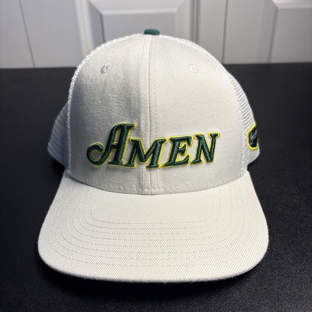 Grindin Golf Co Amen Snapback Hat Mens White Green Mesh Trucker Cap OSFM